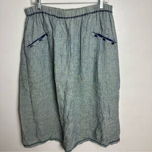 FLAX 100% Linen Green Maxi Skirt Women's 1X Elastic Waist Lightweight Lagenlook